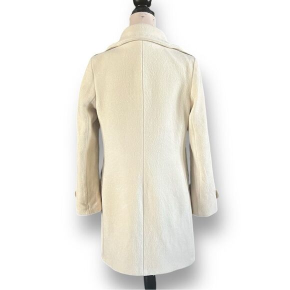 Mackage Wool Mid Length Cream Coloured Pea Coat with Leather Accents, Medium - Picture 8 of 14